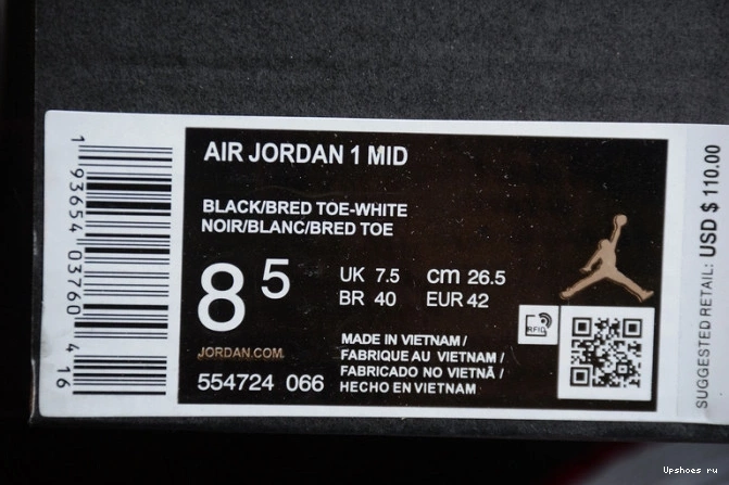 1 Toe 554724-066 Air  Jordan Bred Mid 0819